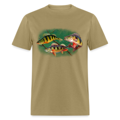 Yellow Perch fish tee shirt - khaki